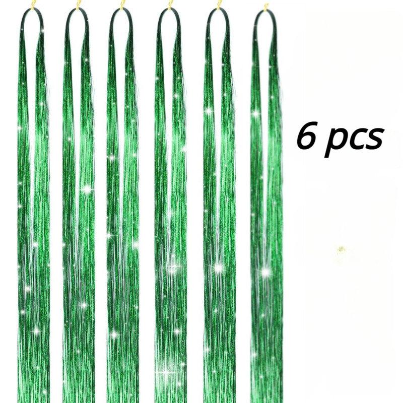 6pcs Y2K Tinsel Hair Extension Sparkle Glitter Rainbow Synthetic Crochet Hair