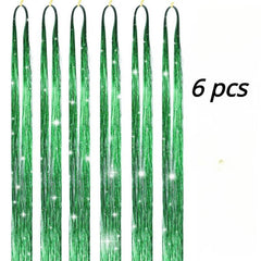 6pcs Y2K Tinsel Hair Extension Sparkle Glitter Rainbow Synthetic Crochet Hair