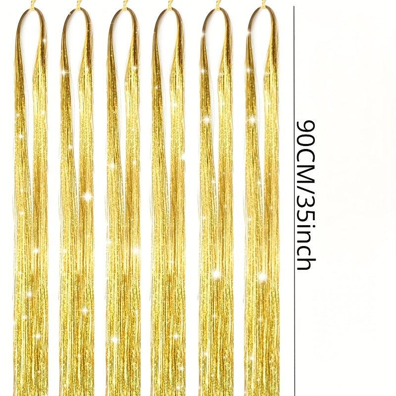 6pcs Y2K Tinsel Hair Extension Sparkle Glitter Rainbow Synthetic Crochet Hair
