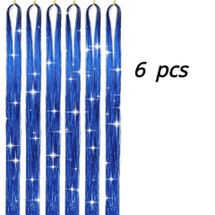 6pcs Y2K Tinsel Hair Extension Sparkle Glitter Rainbow Synthetic Crochet Hair