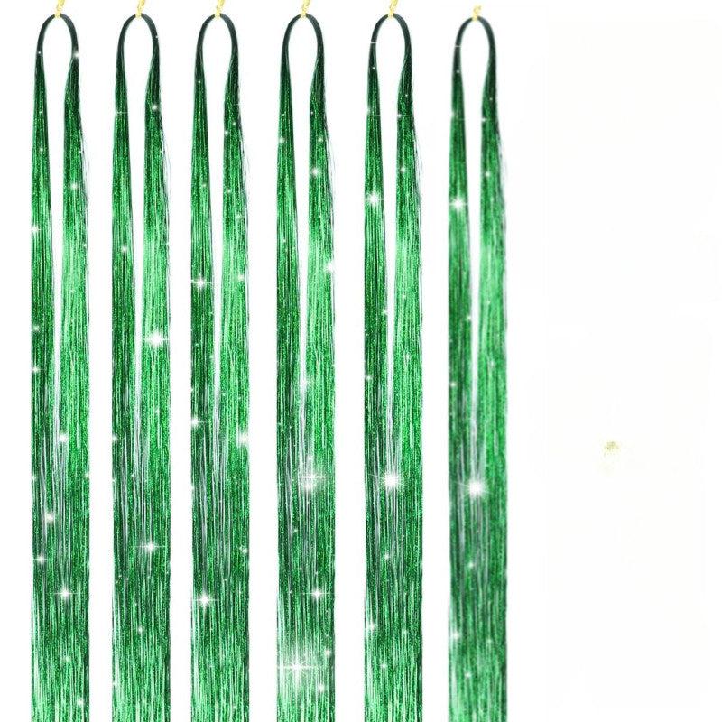6pcs Y2K Tinsel Hair Extension Sparkle Glitter Rainbow Synthetic Crochet Hair