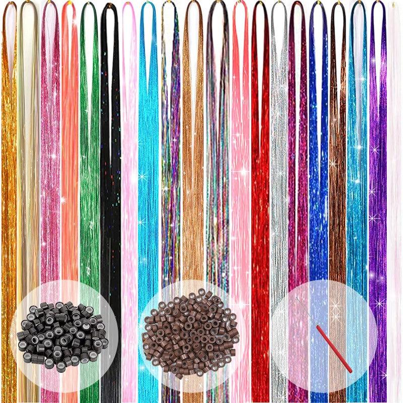 6pcs Y2K Tinsel Hair Extension Sparkle Glitter Rainbow Synthetic Crochet Hair
