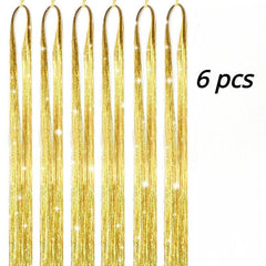 6pcs Y2K Tinsel Hair Extension Sparkle Glitter Rainbow Synthetic Crochet Hair