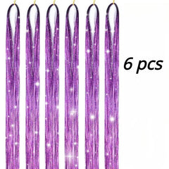 6pcs Y2K Tinsel Hair Extension Sparkle Glitter Rainbow Synthetic Crochet Hair