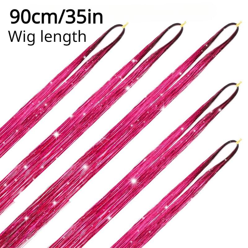 6pcs Y2K Tinsel Hair Extension Sparkle Glitter Rainbow Synthetic Crochet Hair
