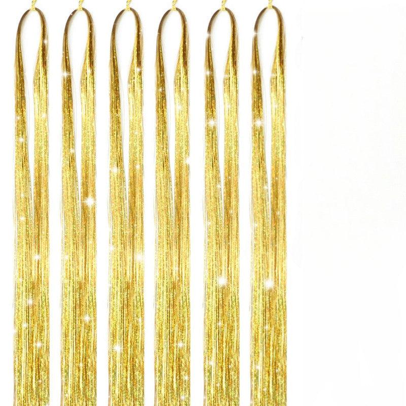 6pcs Y2K Tinsel Hair Extension Sparkle Glitter Rainbow Synthetic Crochet Hair