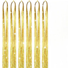 6pcs Y2K Tinsel Hair Extension Sparkle Glitter Rainbow Synthetic Crochet Hair