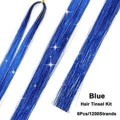 6pcs Y2K Tinsel Hair Extension Sparkle Glitter Rainbow Synthetic Crochet Hair