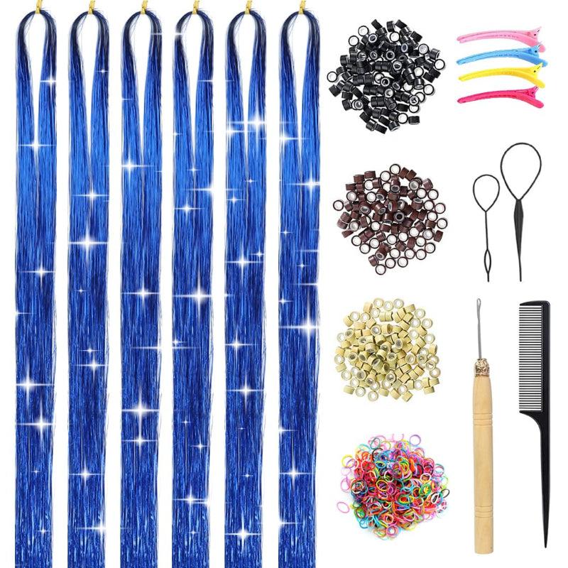 6pcs Y2K Tinsel Hair Extension Sparkle Glitter Rainbow Synthetic Crochet Hair