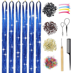 6pcs Y2K Tinsel Hair Extension Sparkle Glitter Rainbow Synthetic Crochet Hair