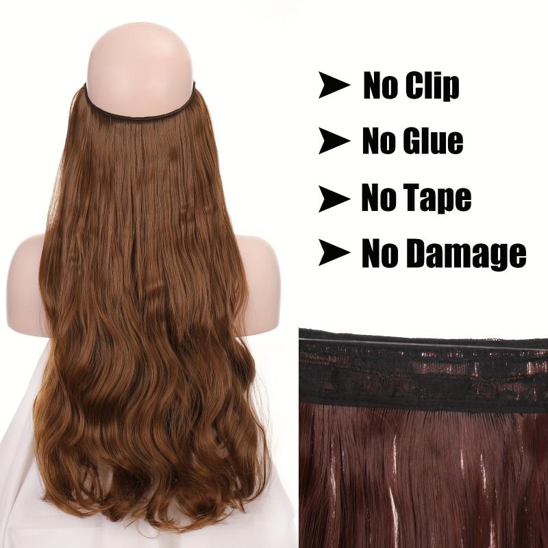 Long Wavy Hair Pieces Synthetic Fishing Line Hair Extensions Natural Looking