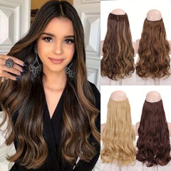 Long Wavy Hair Pieces Synthetic Fishing Line Hair Extensions Natural Looking