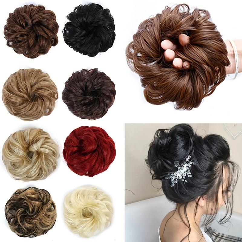 Messy Donut Hair Buns Updo Chignon With Rubber Band Synthetic Hair Extensions