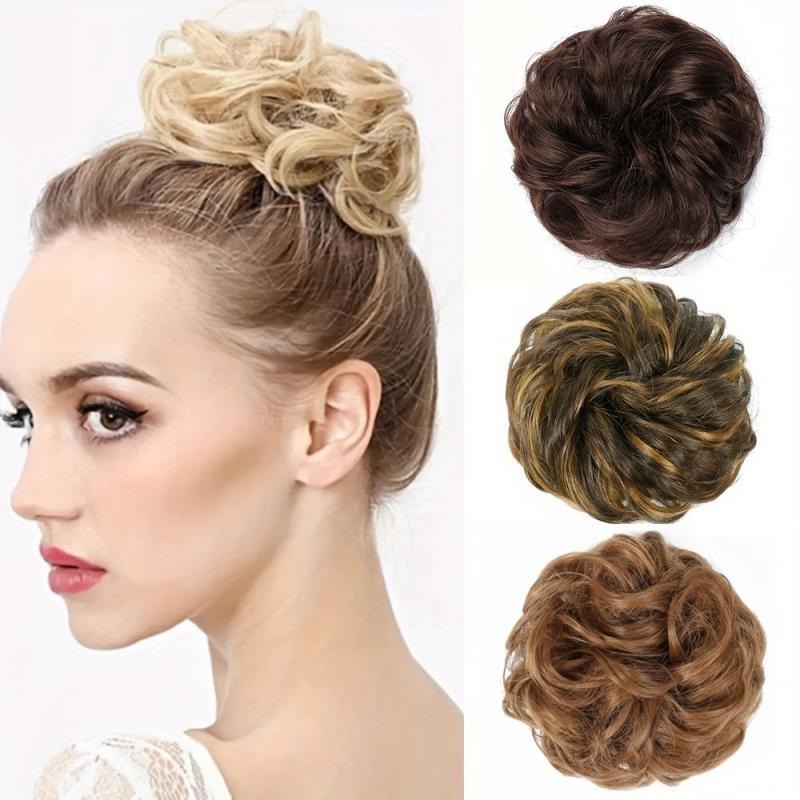 Messy Donut Hair Buns Updo Chignon With Rubber Band Synthetic Hair Extensions