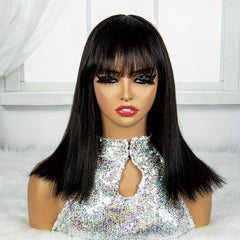 Short Bob Cut Wigs With Bangs Straight Human Hair Wigs