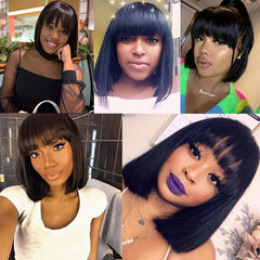 Short Bob Cut Wigs With Bangs Straight Human Hair Wigs