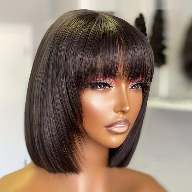 Short Bob Cut Wigs With Bangs Straight Human Hair Wigs