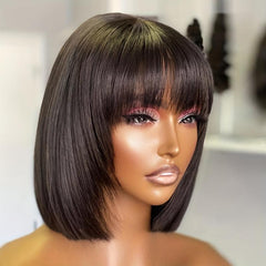 Short Bob Cut Wigs With Bangs Straight Human Hair Wigs
