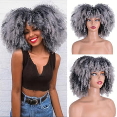 Short Curly Blonde Wig Afro Kinky Curly Wig Synthetic Ombre Brown Blonde