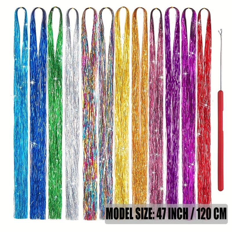 38cm Tinsel Hair Extension Kit 12 Mixed Colors Glitter Hair Accessories