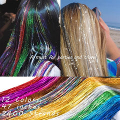 38cm Tinsel Hair Extension Kit 12 Mixed Colors Glitter Hair Accessories
