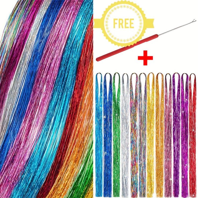 38cm Tinsel Hair Extension Kit 12 Mixed Colors Glitter Hair Accessories