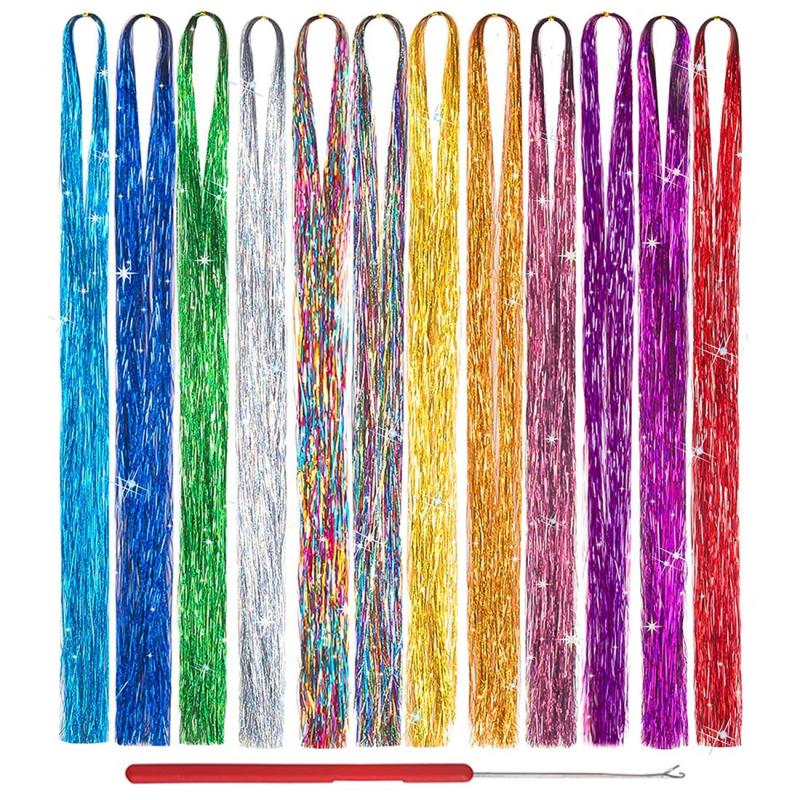 38cm Tinsel Hair Extension Kit 12 Mixed Colors Glitter Hair Accessories