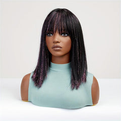 Shoulder Length Straight Wig With Highlights Neat Bangs