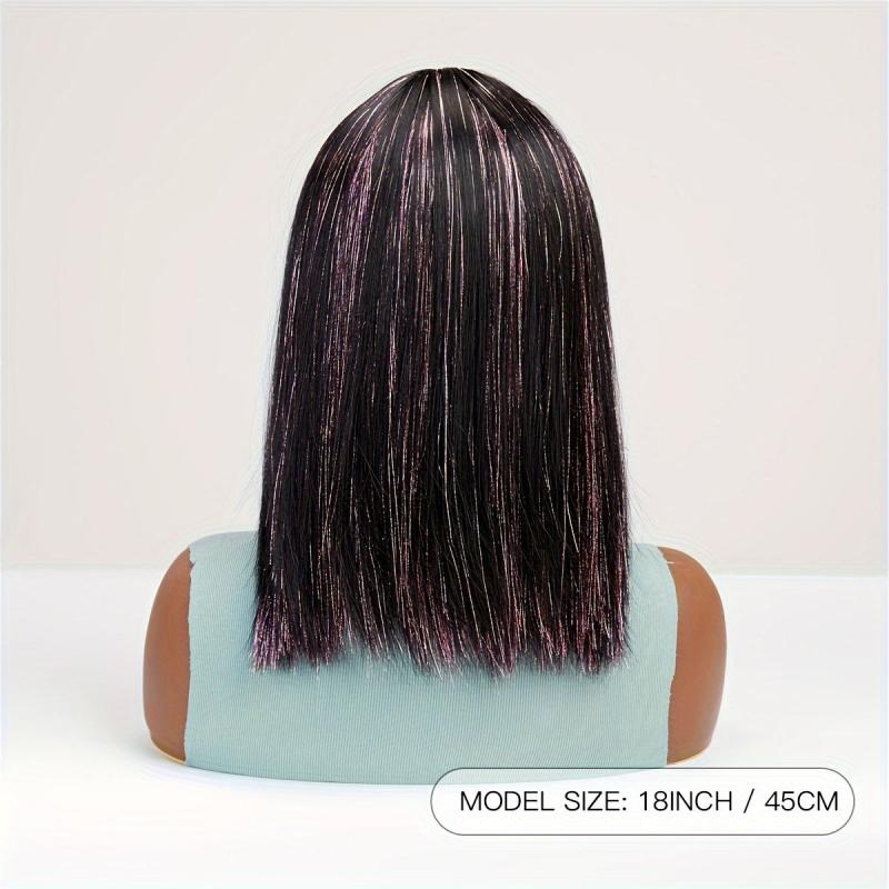 Shoulder Length Straight Wig With Highlights Neat Bangs