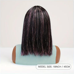 Shoulder Length Straight Wig With Highlights Neat Bangs