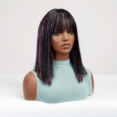 Shoulder Length Straight Wig With Highlights Neat Bangs