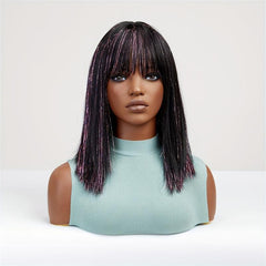 Shoulder Length Straight Wig With Highlights Neat Bangs