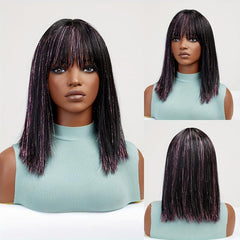 Shoulder Length Straight Wig With Highlights Neat Bangs