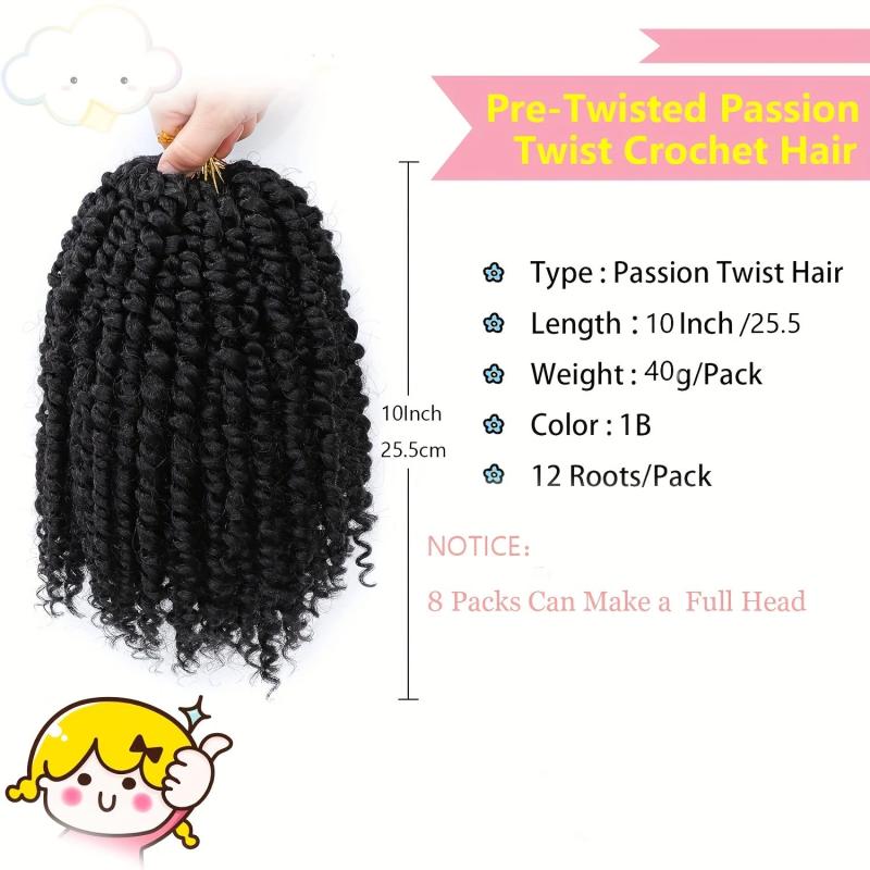 25cm Passion Twist Hair 12 Strands Pack Pre-looped Braiding Extension 1B TBUG