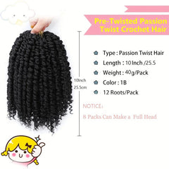 25cm Passion Twist Hair 12 Strands Pack Pre-looped Braiding Extension 1B TBUG