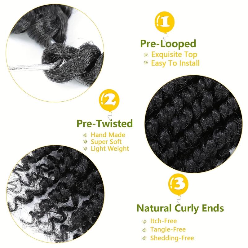 25cm Passion Twist Hair 12 Strands Pack Pre-looped Braiding Extension 1B TBUG