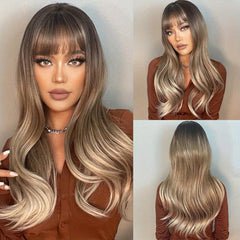 12 Cm Ombre Blonde Straight Hair Wigs With Bangs Synthetic Fiber Hair Wigs
