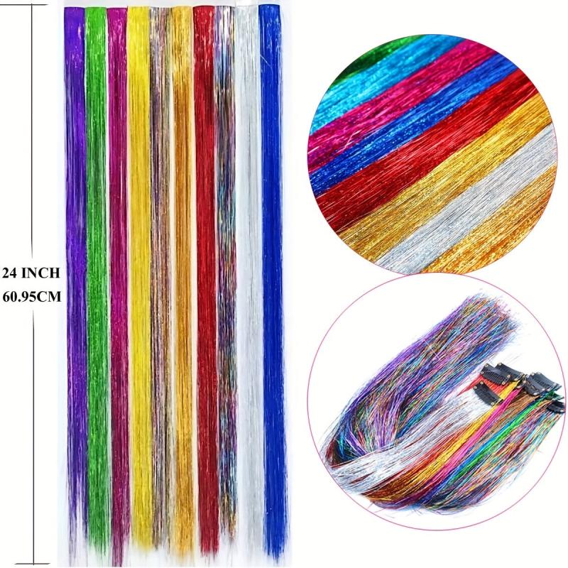 Sparkle Rainbow Hair Clip In Extensions for Women Synthetic Tinsel Strands