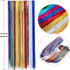 Sparkle Rainbow Hair Clip In Extensions for Women Synthetic Tinsel Strands