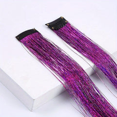 Sparkle Rainbow Hair Clip In Extensions for Women Synthetic Tinsel Strands