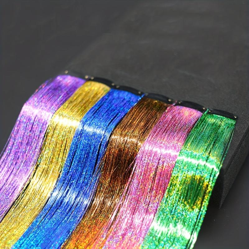 Sparkle Rainbow Hair Clip In Extensions for Women Synthetic Tinsel Strands