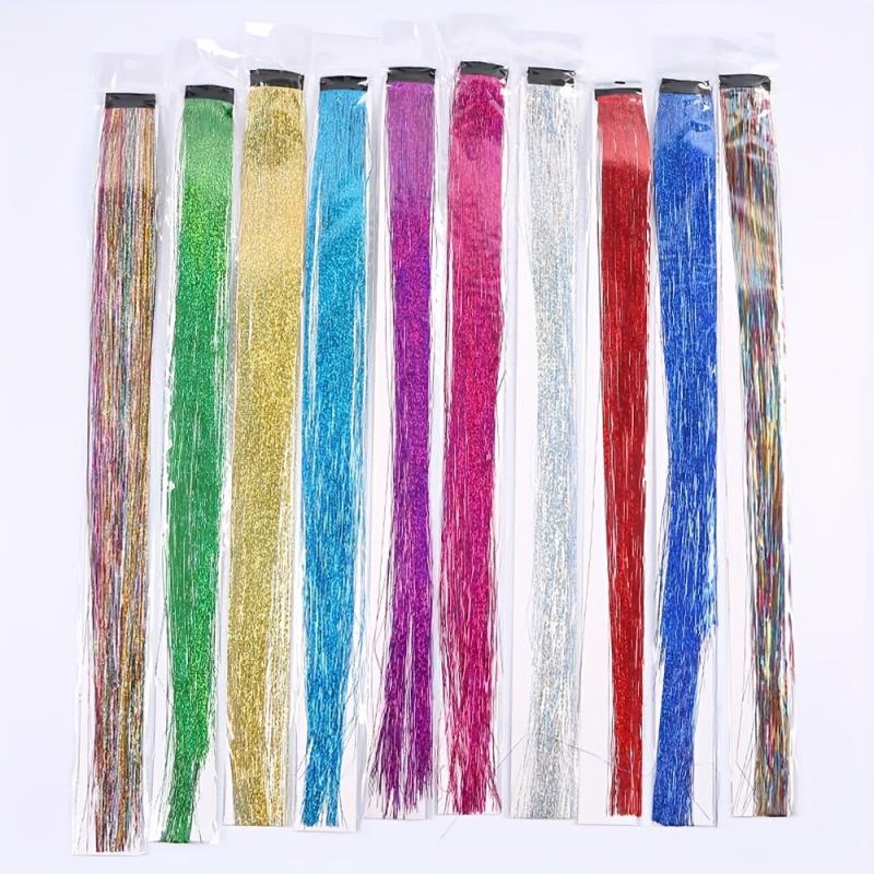 Sparkle Rainbow Hair Clip In Extensions for Women Synthetic Tinsel Strands