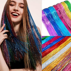 Sparkle Rainbow Hair Clip In Extensions for Women Synthetic Tinsel Strands