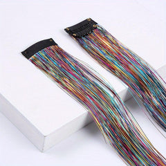 Sparkle Rainbow Hair Clip In Extensions for Women Synthetic Tinsel Strands