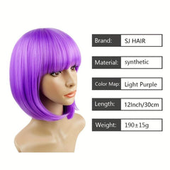 Short Bob Wig With Bangs Synthetic Anime Cosplay Halloween Party