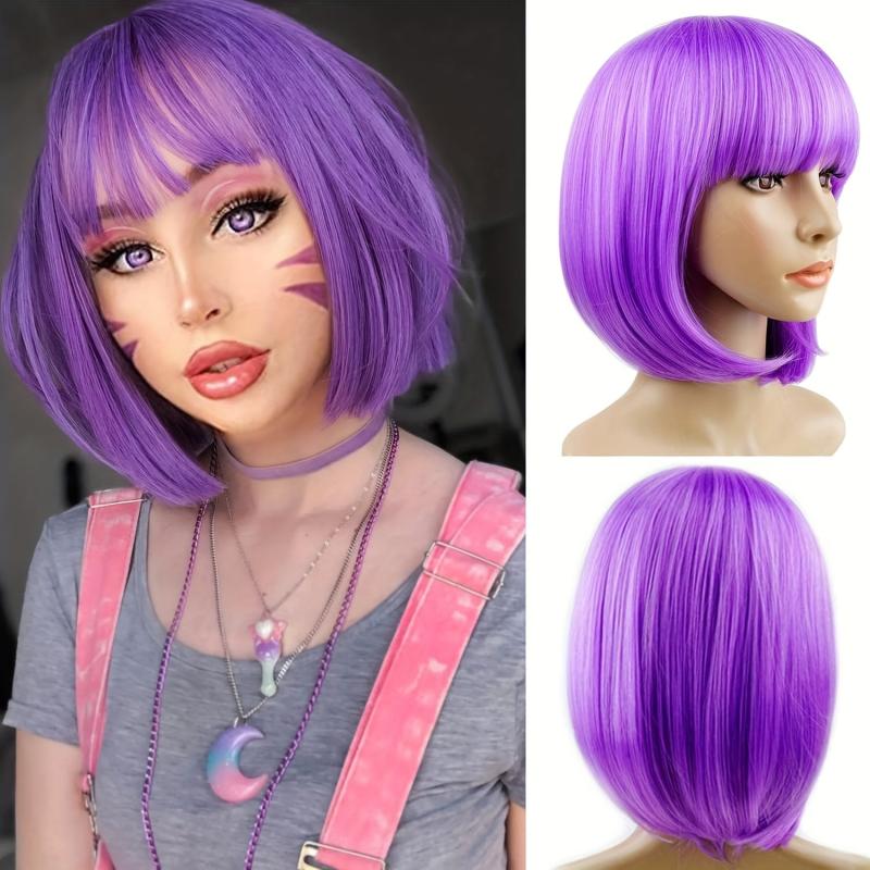 Short Bob Wig With Bangs Synthetic Anime Cosplay Halloween Party