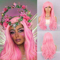 Long Pink Wavy Wig for Women 60-96 cm Full Synthetic Wig for Daily Cosplay