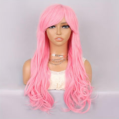 Long Pink Wavy Wig for Women 60-96 cm Full Synthetic Wig for Daily Cosplay