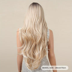 71 12 Cm Champagne Blonde Wavy Curly Highlight Wig with Bangs