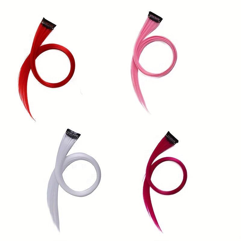 4pcs Colorful Straight Hair Extensions Fashion Daily Party Cosplay